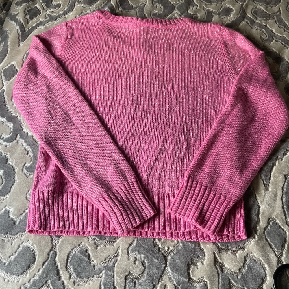 Faded Glory Pink with silver sparkle V-neck sweater. Sz: 14/16